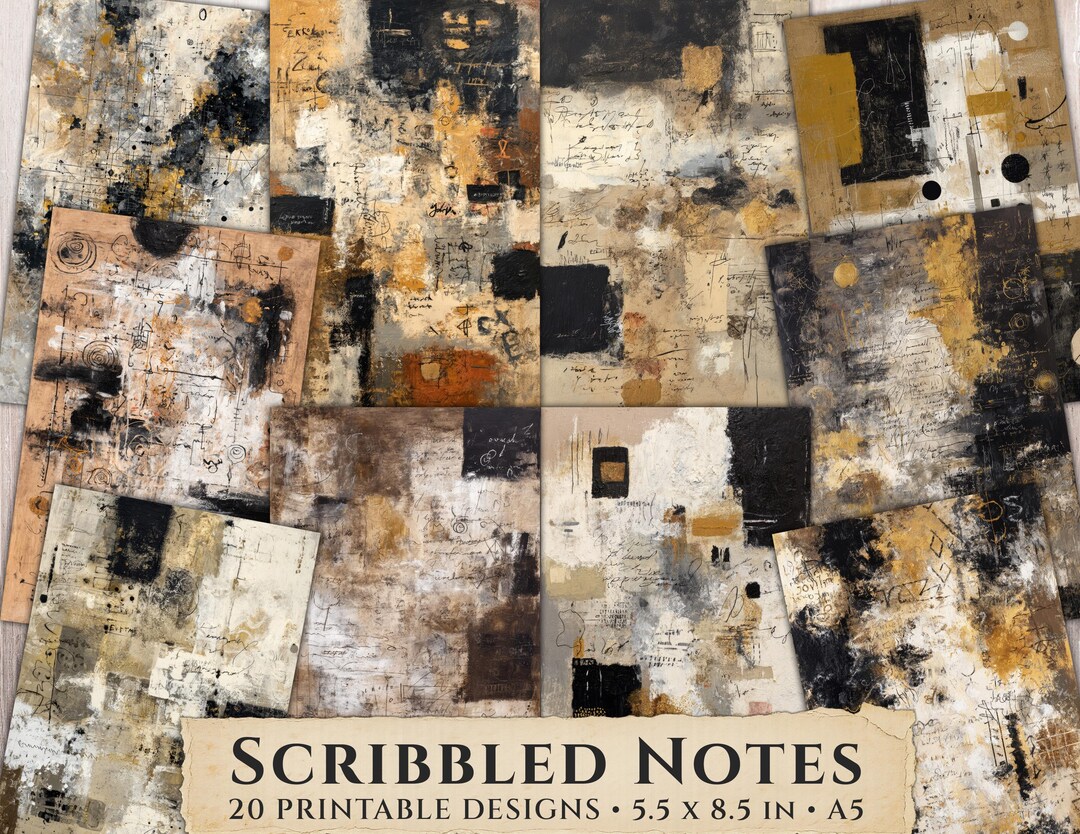 Scribbled Notes Printable Paper, Half Pages, Handwritten Junk Journal ...
