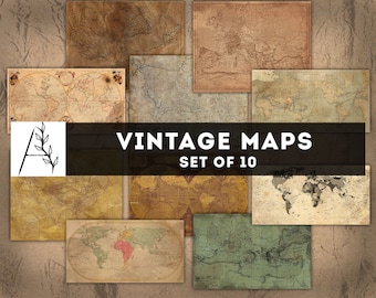 Vintage Map Digital Paper, Scrapbook Journal Ephemera (PDF, JPG)