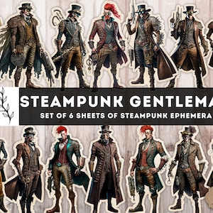 Steampunk Gentleman, Steampunk Printables Junk Journal, Steampunk Man Ephemera, kieskeurig knippen, digitale Steampunk Instant Download 24 PNG JPG PDF