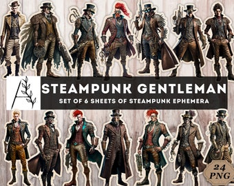 Steampunk Gentleman, Steampunk Printables Junk Journal, Steampunk Man Ephemera, Fussy Cut, Digital Steampunk Instant Download 24 PNG JPG PDF