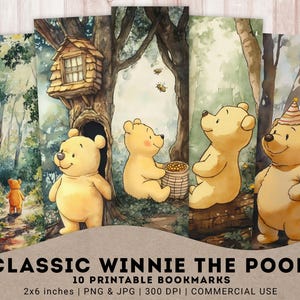 Klassieke Winnie de Poeh, 10 png + 2 jpg, afdrukbare bladwijzers, ephemera schattige beer, verjaardagsbeer, ongewenste dagboek, digitale instant download