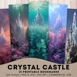 Crystal Castle-bladwijzers, 15 PNG + 3 JPG, Fairy Castle-bladwijzers, afdrukbare fantastische bladwijzer, Crystal Ephemera, digitale Instant download