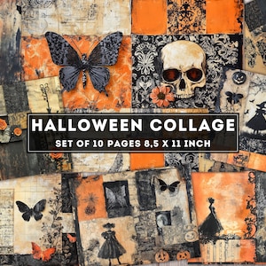 Halloween Collage, Halloween Scraps paper, Mixed Media, Junk Journal Kit, Halloween Digital Paper, Vintage Printable Pages, Download