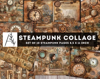 Steampunk Collage Paper Pack, Industrial Printables, Steampunk Junk Journal kit, Grunge art, Digital Pages Collage Sheet, Instant Download