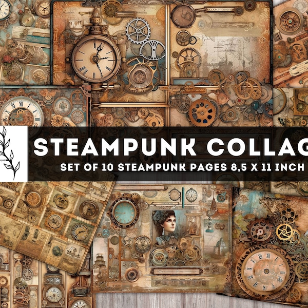 Steampunk Collage Paper Pack, Industrial Printables, Steampunk Junk Journal kit, Grunge art, Digital Pages Collage Sheet, Instant Download