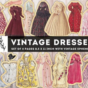 Vintage Dress Ephemera Pack: Fashion Junk Journal, Fussy Cuts (Digital Download)