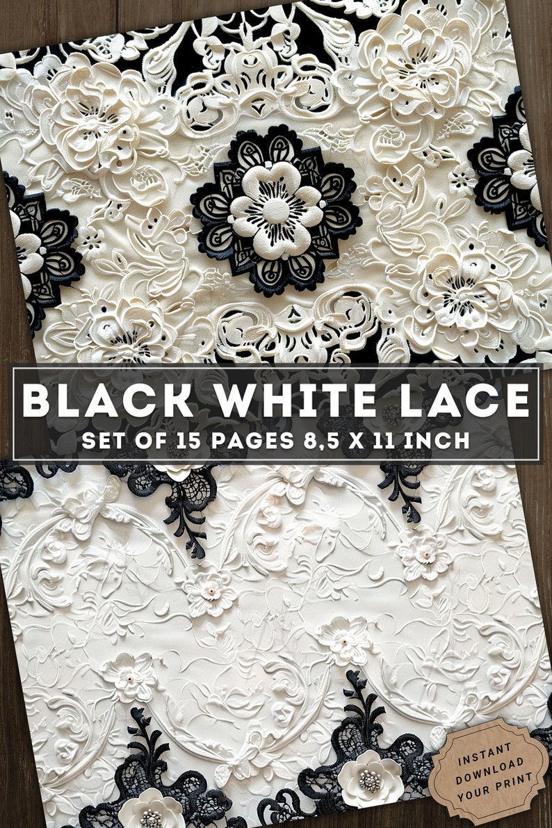 Black and White Lace Digital Paper Instant Download Junk Journal ...