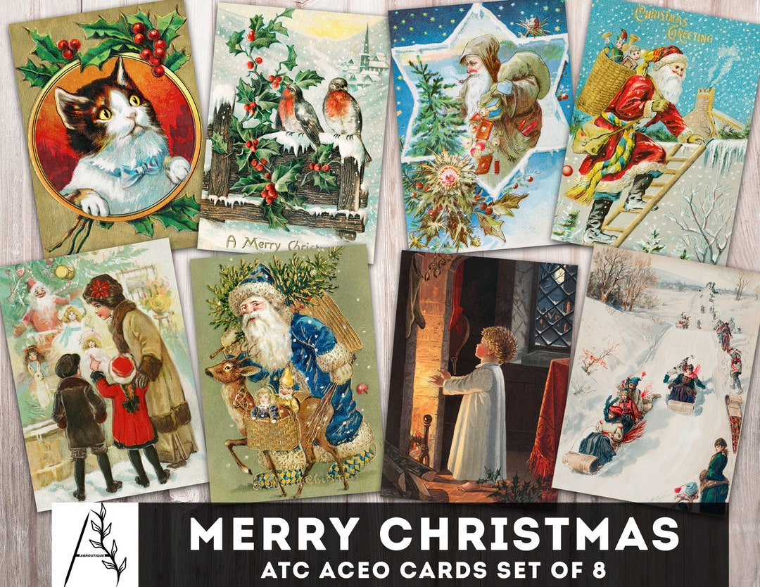 Vintage Christmas Cards Printable ATC ACEO Cards 2.5 X 3.5 Merry ...