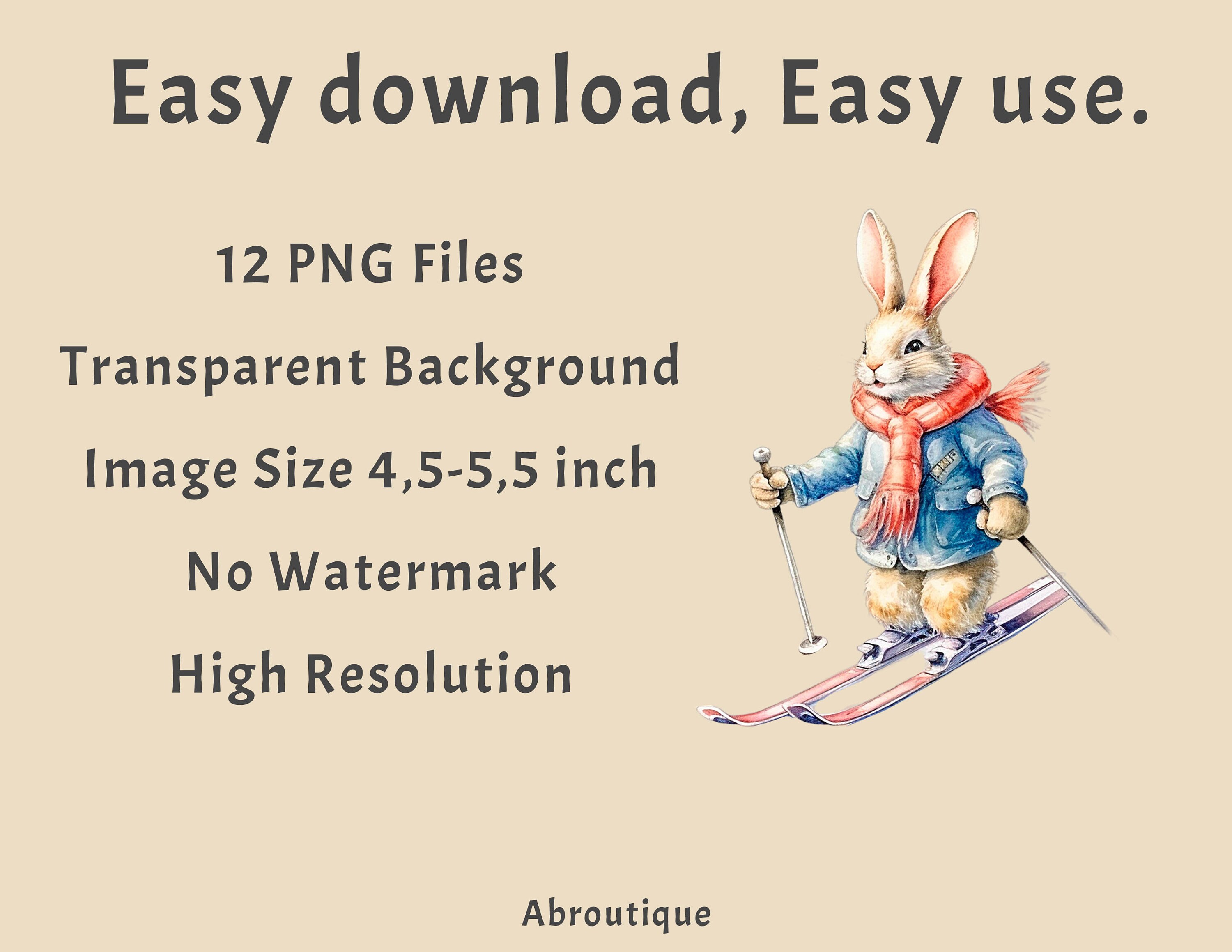 Christmas Bunny, Winter Rabbit, 12 PNG Christmas Clipart Bundle ...