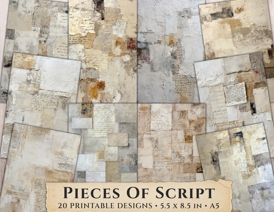 Pieces of Script Printable Paper, Neutral Collage Junk Journal ...