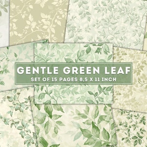 Papier numérique vert feuille douce, papiers de scrapbooking aquarelle, kit de journal indésirable, arrière-plan numérique, ensemble de papiers à imprimer, feuilles florales