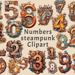 Clipart de número Steampunk, pacote de 20 números diferentes PNG, imprimíveis de Steampunk Junk Journal, enfeite de data, folhas de colagem de papel