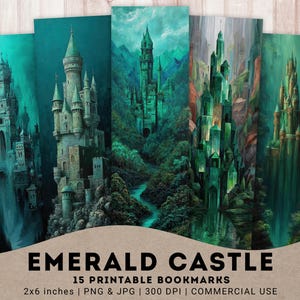 Emerald Schloss 15 PNG + 3 JPG bereit, Lesezeichen, druckbare Fairy Schloss Lesezeichen, Leseliebhaber, digitale Lesezeichen, sofort-Download zu drucken