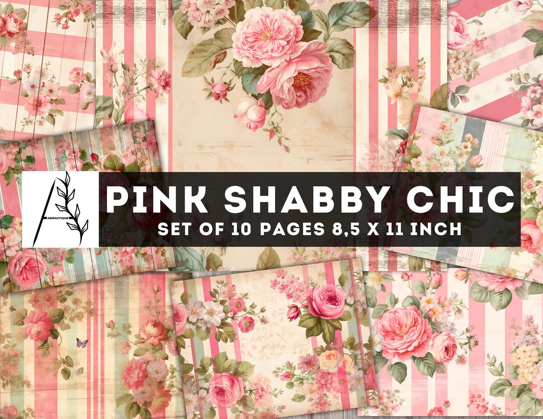 Pink Shabby Chic Junk Journal Kit, Shabby Chic Paper, 10 JPG Digital ...