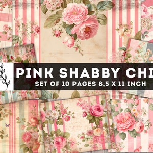 Kit de diario basura Shabby Chic rosa, papel Shabby Chic, 10 páginas digitales JPG, diario basura floral, imprimibles románticos, papelería, descargar