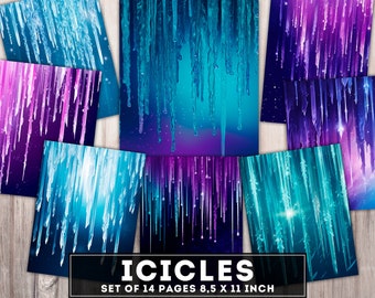 Icicles digital Paper, Winter Junk Journal digital kit, Xmas decoration Pages, Colorful Icicles pages, Winter Digital paper, Download