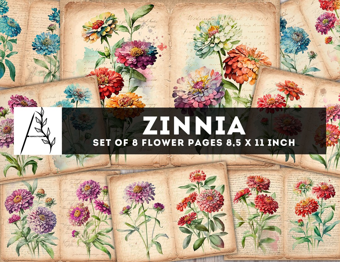 Zinnia Junk Journal Kit, Zinnia Journal Printable Pages, Junk Journal Supplies, Floral Digital