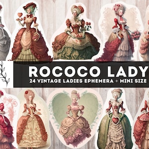 Rococo Lady, Junk Journal Kit Lady Printables, Valentijnsdag Lady Ephemera, Kieskeurig gesneden, Rococostijl Digitale Vrouw Instant Download JPG PDF