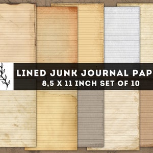 Lined junk journal, Lined digital paper, Lined scrapbook paper, scrapbook, journal supplies, journal kit, vintage paper, instant download