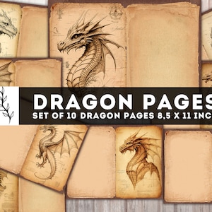 Dragon Paper Pack, Dragon Printables, Dragons Junk Journal, Dragon Sketch pages, Digital Paper, Collage Sheet, Instant Download