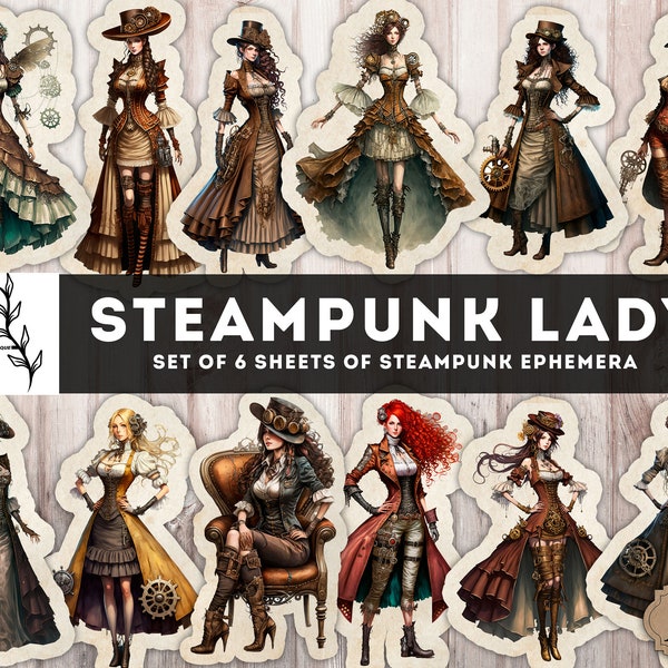 Steampunk Lady, Steampunk Printable Junk Journal, Steampunk Girls Ephemera, Fussy Cut, Digital Steampunk Instant Download 24 PNG, JPG, PDF