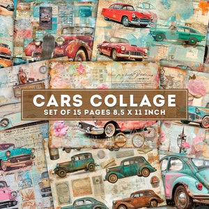 Cars Collage Paper, Vintage Cars art paper, Junk Journal, Cars Ephemera, Old Background, Printable Pages, scrapbooking, Digital Download