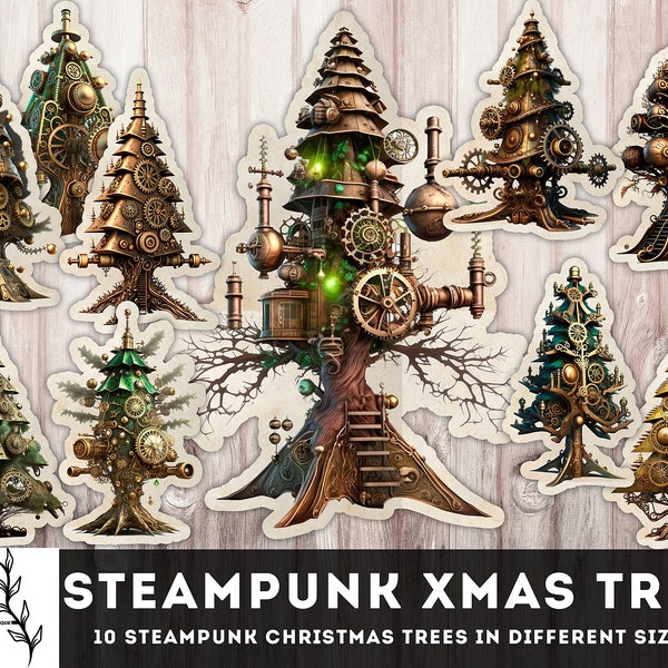 Steampunk Christmas Tree, Junk Journal Steampunk, Steampunk Printable Ephemera, Fussy Cut, Digital Steampunk, Instant Download files JPG PDF