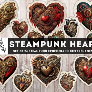 Cuore Steampunk, Diario Steampunk stampabile, Effimere Steampunk per San Valentino, Taglio preciso, Cuori digitali Download istantaneo JPG PDF