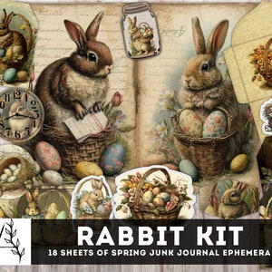 Fairy Rabbit Printable Kit, Bunny Junk Journal, Spring, Easter, Fussy Cut, Envelopes & Pockets, Ephemera, Tags, Egg Hunt Basket, Download