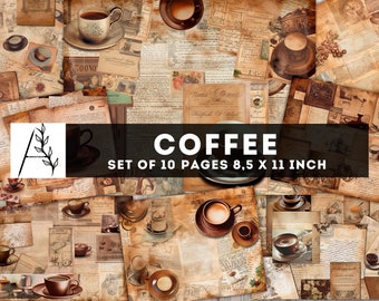 Kaffee Collage Blatt, Kaffee Junk Journal Kit, Vintage Journal Seiten, Kaffeetasse Papier Pack, druckbare Seiten, gemütliche digitale genießen Seiten