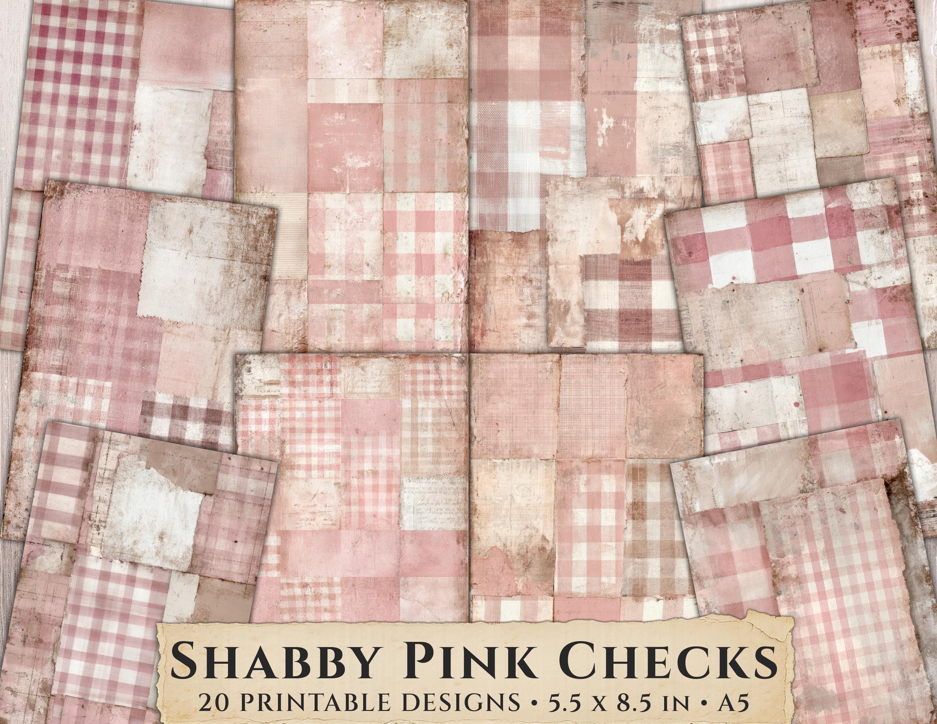 Shabby Pink Checks Printable Paper, Distressed Gingham Junk Journal ...