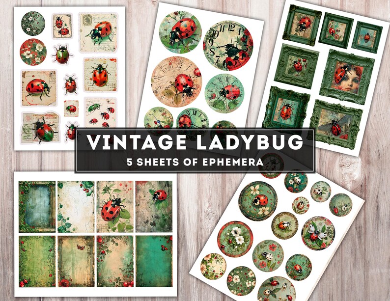 Ladybug Vintage Junk Journal Kit, Digital Printable Project, Paper ...