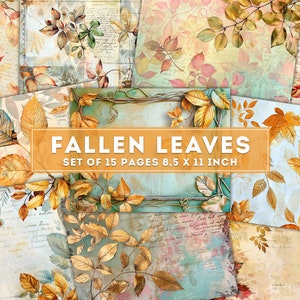 Fallen Leaves Collage, Junk Journal Kit, Buntes Laubpapier, Goldenes Blatt Digital Papier, Altes Sammelalbum, Druckbare Seiten, Digital Download