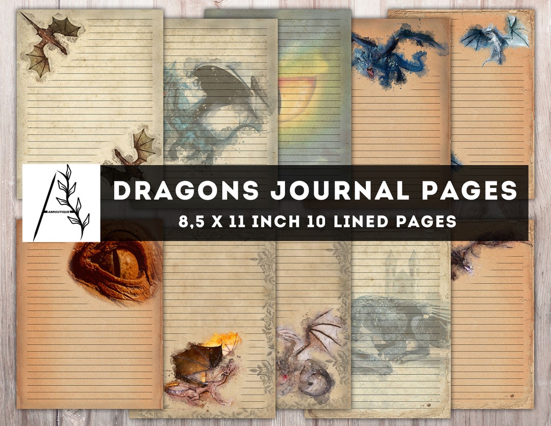 Dragons Lined Paper Dragons Junk Journal Pages Dragons Paper Etsy