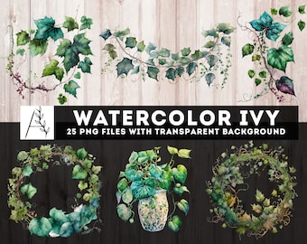 Watercolor Ivy 25 PNG Clipart, Spring Garden Bundle, Junk Journal Supplies Printable, Ephemera, Craft png, Scrapbook Digital Download