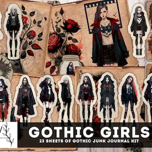 Gothic Mädchen Junk Journal Kit, Gothic Lady, digital bedruckbares Papier, Uhren, Tickets, fussy Schnitt, Umschläge & Taschen, Instant Download