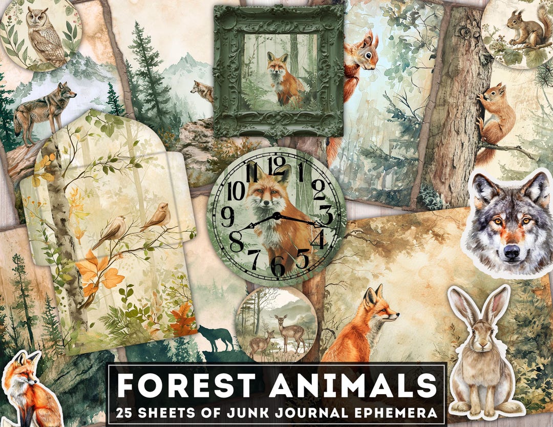 Woodland Junk Journal Kit, Forest Animals Printable Digital Project ...