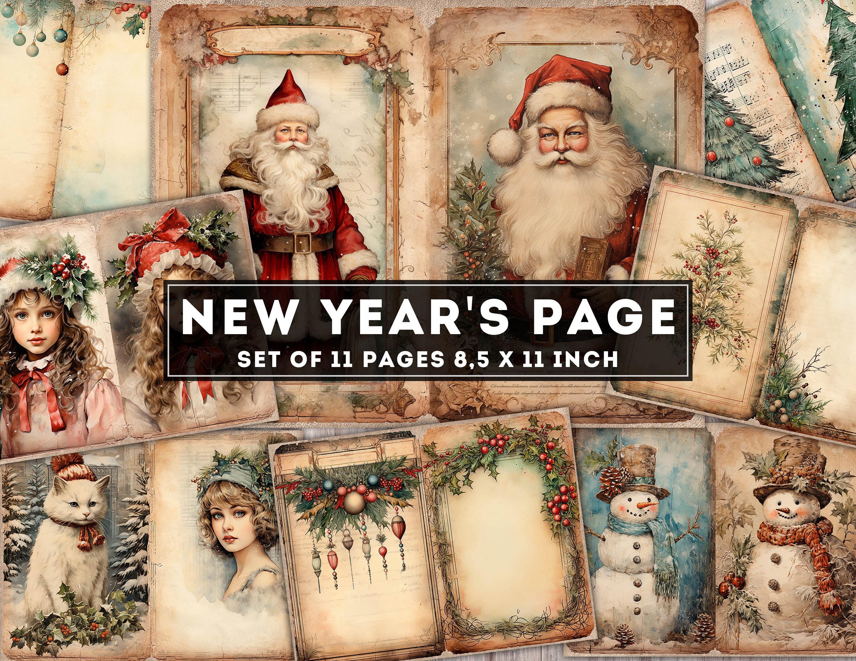 新年ジャンクジャーナルキット：ヴィンテージクリスマスペーパー