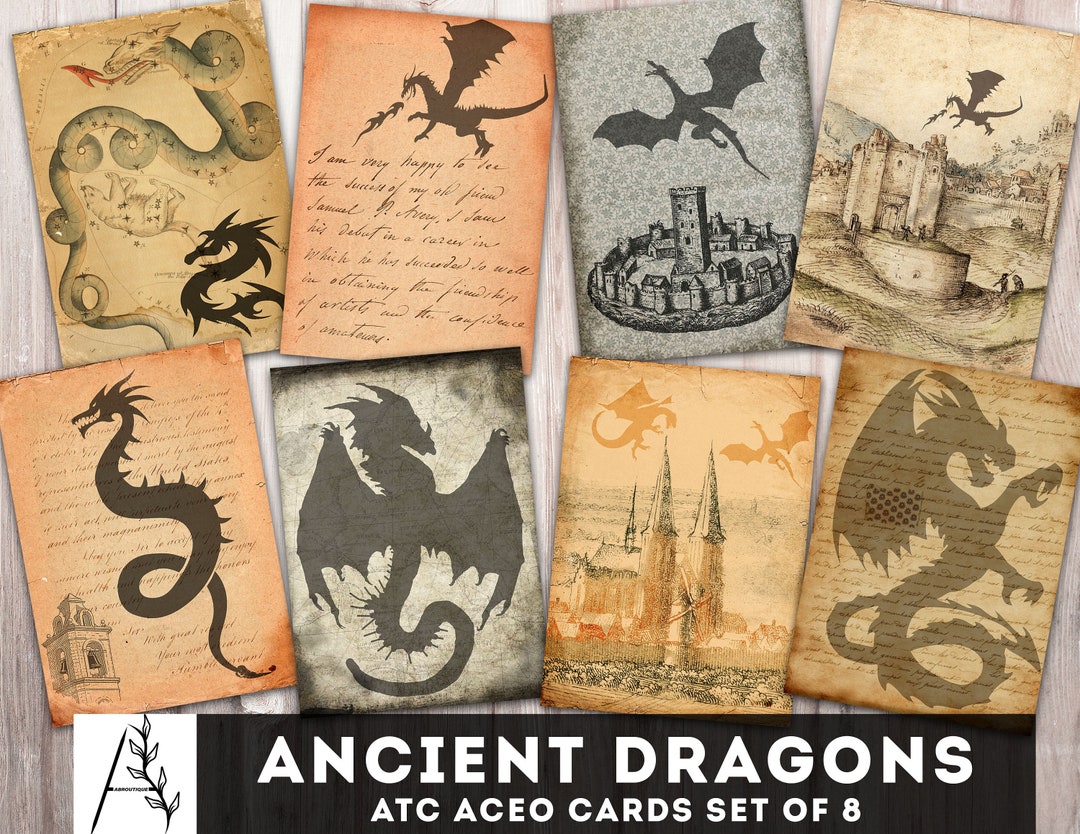 Ancient Dragons Printable ATC ACEO Cards 2.5 X 3.5 Dragons Junk Journal ...