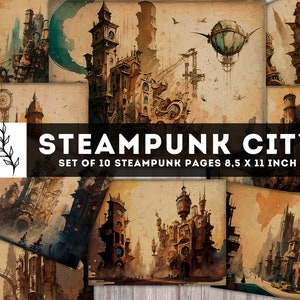 Steampunk City Paper Pack, Steampunk Printables, Steampunk Junk Journal, Steampunk Town, Digital Pages Collage Sheet, Instant Download