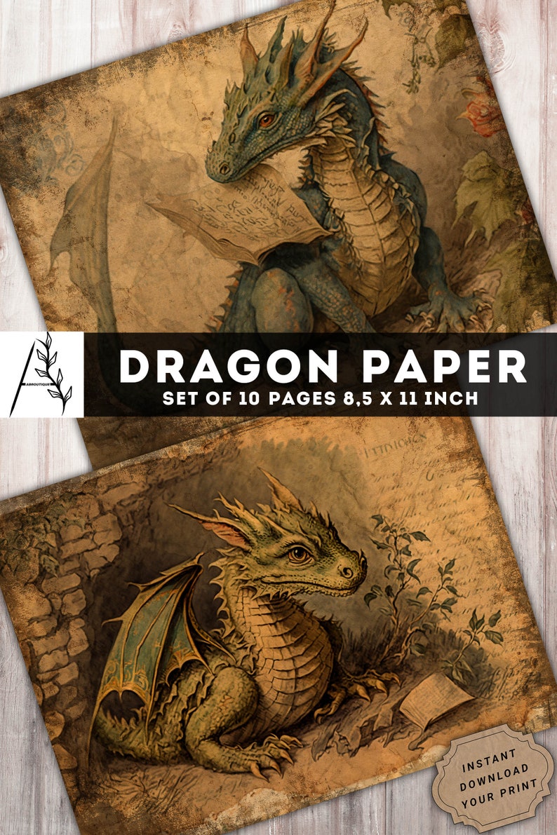 Dragons Paper Kit, Dragon Printables, Dragons Junk Journal, Dragon ...