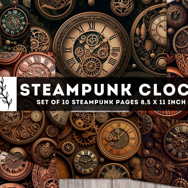 Steampunk Clock Paper Pack, Steampunk Junk Journal kit, Vintage Clock Printables, Clock Face, Digital Pages Collage Sheet, Instant Download