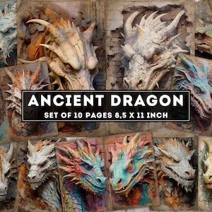 Ancient Dragons Paper kit, Dragon Printables, Dragons Junk Journal, Digital Paper, Collage Sheet, Dragon Scrapbooking, Instant Download