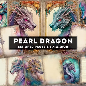 Pearl Dragons Pages, Baby Dragon Printables, Dragons Junk Journal kit, Digital Paper, Collage Sheet, Dragon Scrapbooking, Instant Download