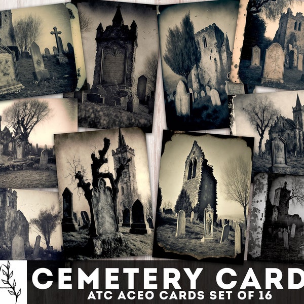 Cemetery Printable ATC Aceo Cards 2.5” x 3.5” Gothic Junk Journal, Gothic Cards, Goth Mystery Ephemera, Witch Ephemera, Instant Download