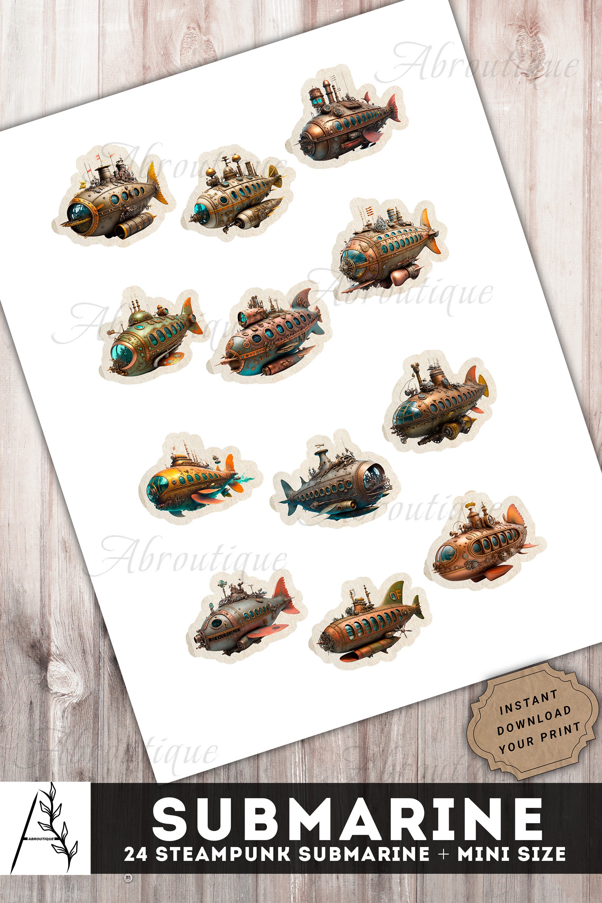 Steampunk Submarine Junk Journal Kit Printable Submarine Etsy