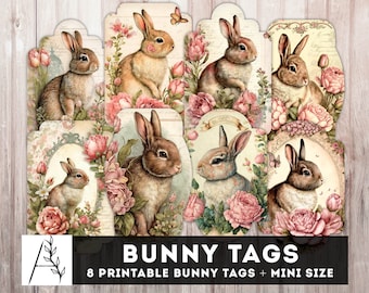 Shabby Сhic Bunny Tags, Easter Journaling Tags, Rabbit Printable Inserts, Ephemera, Garden Rabbit Tags, Junk Journal & Scrapbooking Supplies