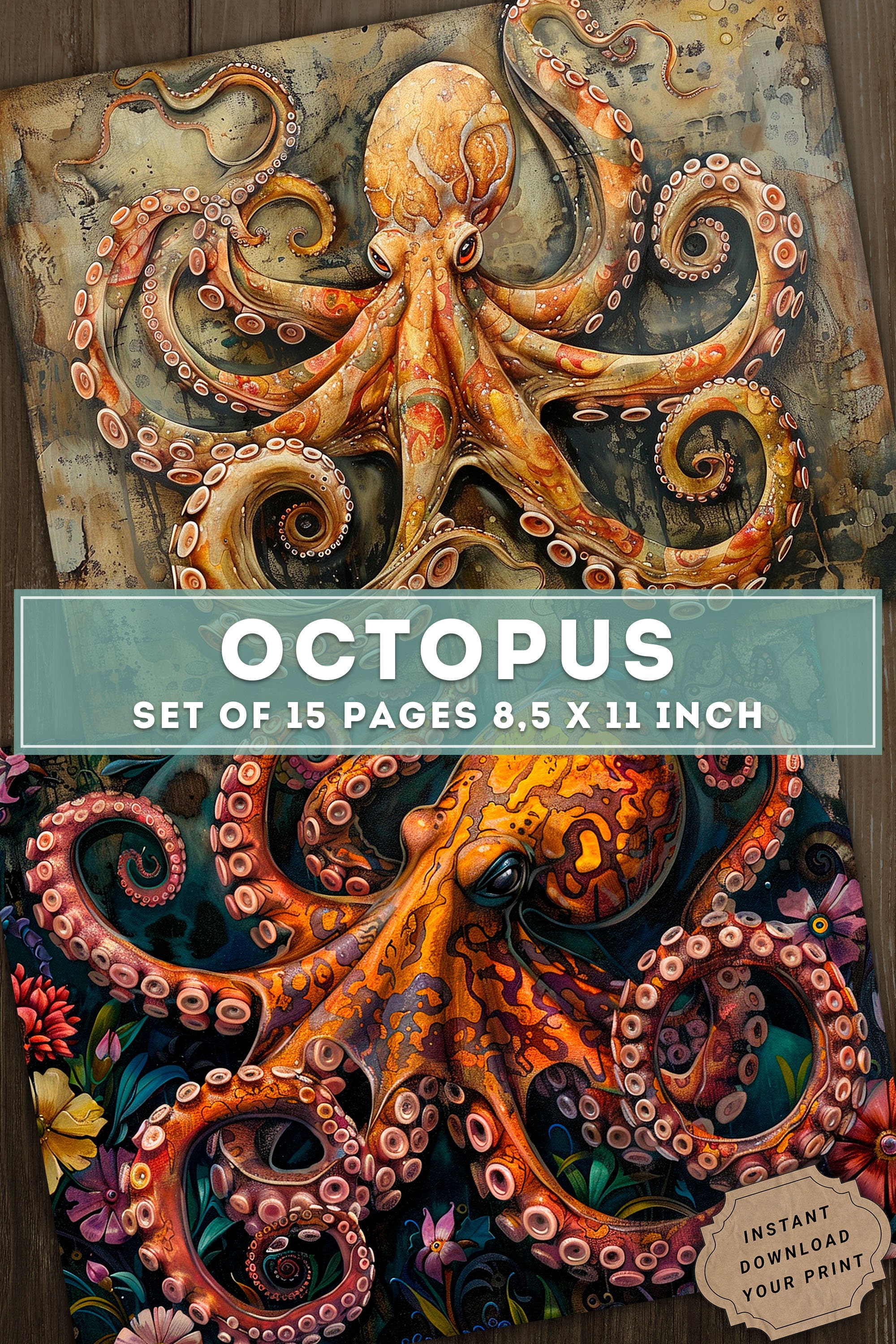 Octopus Collage Paper: Nautical Junk Journal Pages (digital Download ...