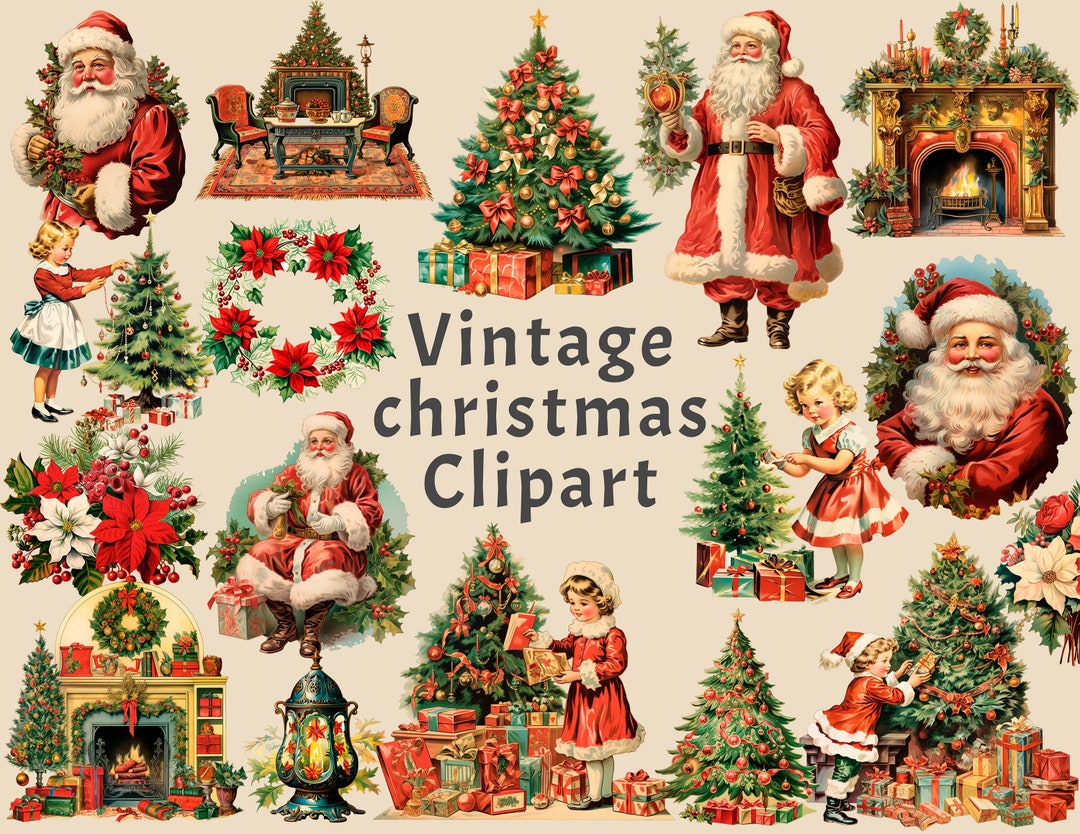 Vintage Christmas Clipart, 29 PNG Christmas Bundle, Junk Journal ...