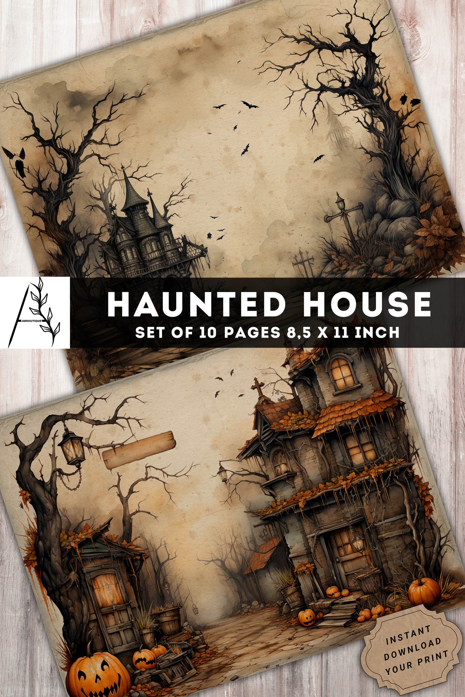 Haunted House Junk Journal Kit, Halloween Digital Paper, Junk Journal ...